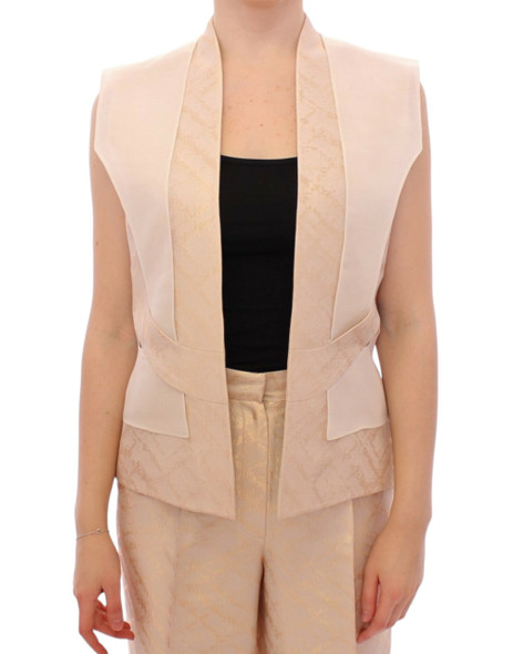 Zeyneptosun Beige brocade sleeveless jacket vest Zeyneptosun Beige brocade sleeveless jacket vest