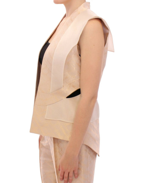 Zeyneptosun Beige brocade sleeveless jacket vest Zeyneptosun Beige brocade sleeveless jacket vest