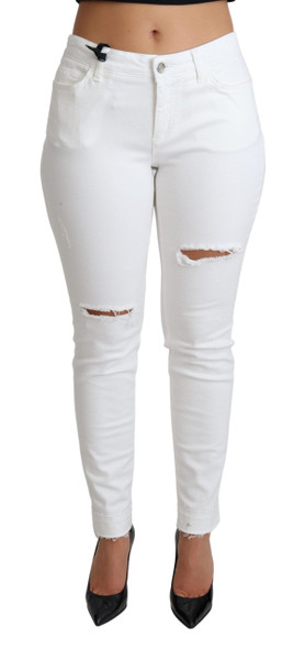 Dolce & Gabbana White Tattered Skinny Denim Cotton Stretch Jeans Dolce & Gabbana White Tattered Skinny Denim Cotton Stretch Jeans