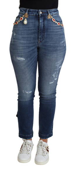 Dolce & Gabbana Blue Embellished Skinny Trouser Cotton Jeans Dolce & Gabbana Blue Embellished Skinny Trouser Cotton Jeans