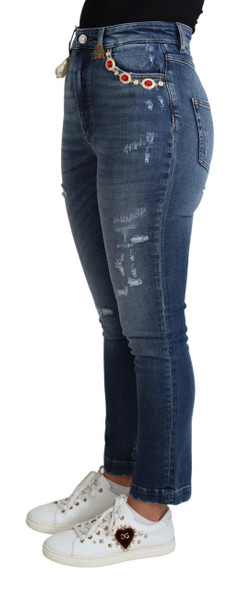 Dolce & Gabbana Blue Embellished Skinny Trouser Cotton Jeans Dolce & Gabbana Blue Embellished Skinny Trouser Cotton Jeans