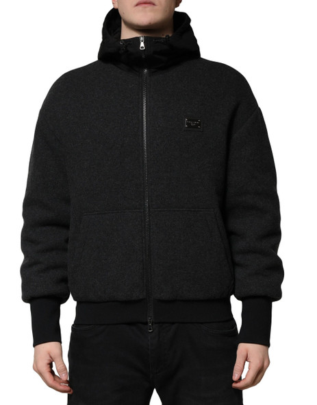 Dolce & Gabbana Black DG Logo Plaque Hooded Bomber Jacket Dolce & Gabbana Black DG Logo Plaque Hooded Bomber Jacket