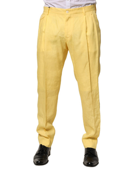 Yellow Flax Tapered Dress Men Pants Yellow Flax Tapered Dress Men Pants