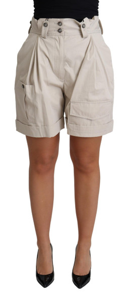 Dolce & Gabbana Beige Cotton Pleated High Waist Casual Shorts Dolce & Gabbana Beige Cotton Pleated High Waist Casual Shorts