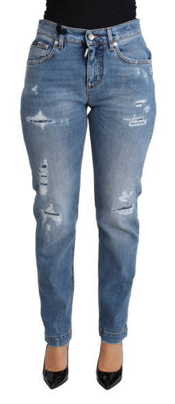 Dolce & Gabbana Blue Tattered Skinny Denim Cotton Blend Jeans Dolce & Gabbana Blue Tattered Skinny Denim Cotton Blend Jeans
