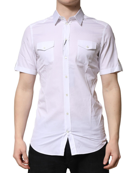 White Cotton GOLD Short Sleeves Casual Shirt White Cotton GOLD Short Sleeves Casual Shirt