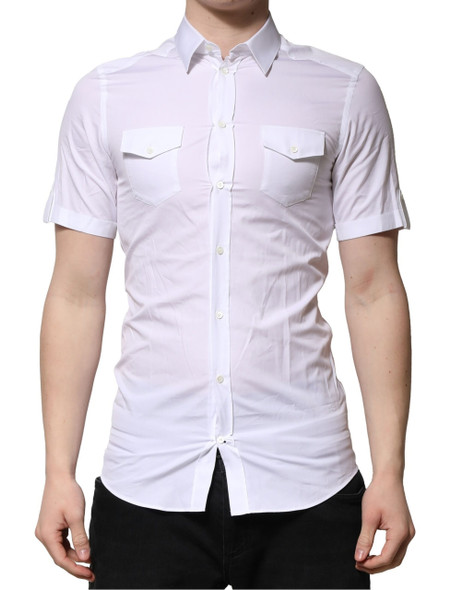 White Cotton Short Sleeves GOLD Casual Shirt White Cotton Short Sleeves GOLD Casual Shirt