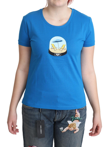 Blue Printed Cotton Short Sleeves Tops T-shirt Blue Printed Cotton Short Sleeves Tops T-shirt