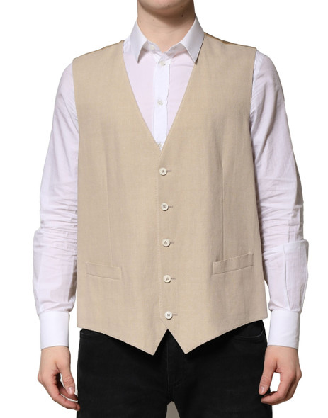 Dolce & Gabbana Beige Linen Dress Formal Men Waistcoat Vest Dolce & Gabbana Beige Linen Dress Formal Men Waistcoat Vest