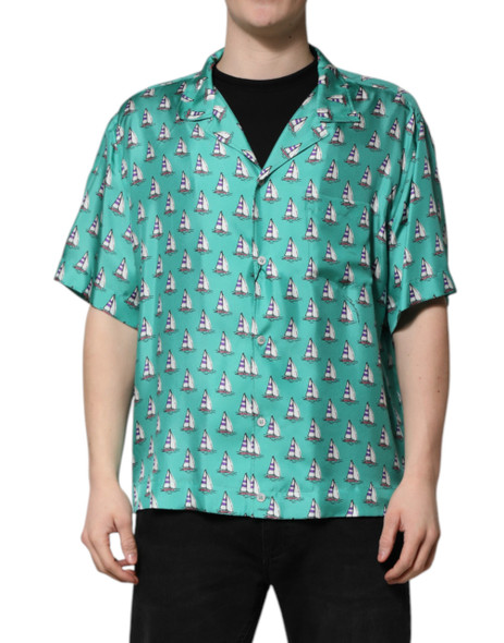 Green Printed Short Sleeves Casual Shirt Green Printed Short Sleeves Casual Shirt