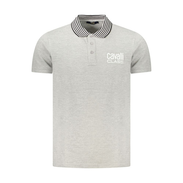 Cavalli Class Gray Cotton Polo Shirt Cavalli Class Gray Cotton Polo Shirt