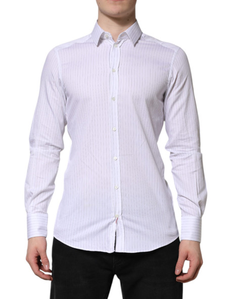 Dolce & Gabbana White Stripes Cotton Long Sleeve Formal Shirt Dolce & Gabbana White Stripes Cotton Long Sleeve Formal Shirt