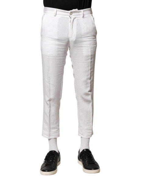 Dolce & Gabbana White Linen Mid Waist Cropped Pants Dolce & Gabbana White Linen Mid Waist Cropped Pants