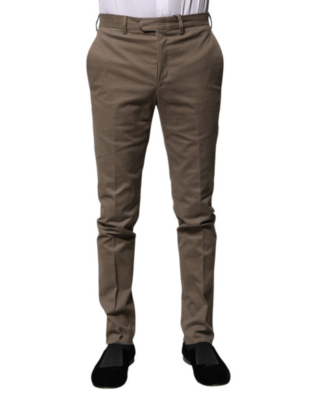 Brown Cotton Tapered Formal Dress Pants Brown Cotton Tapered Formal Dress Pants