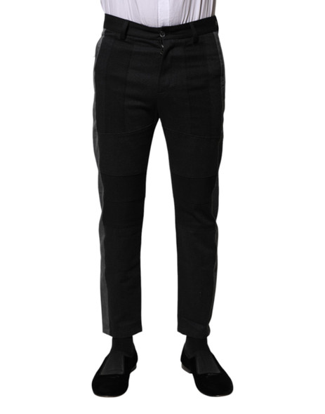 Dolce & Gabbana Black Gray Fantasy Cotton Formal Slim Pants Dolce & Gabbana Black Gray Fantasy Cotton Formal Slim Pants