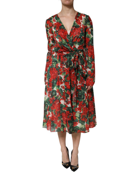 Dolce & Gabbana Multicolor Floral Long Sleeves V-neck Dress Dolce & Gabbana Multicolor Floral Long Sleeves V-neck Dress