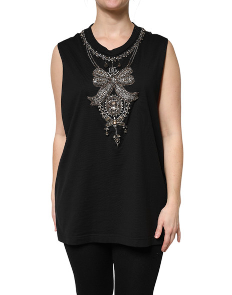 Dolce & Gabbana Black Cotton Rhinestone Embellished Tank Top Dolce & Gabbana Black Cotton Rhinestone Embellished Tank Top