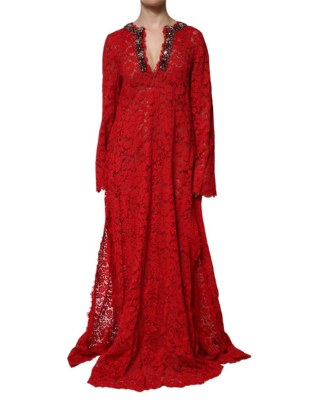 Red Floral Lace Rhinestone Embellished Dress Red Floral Lace Rhinestone Embellished Dress
