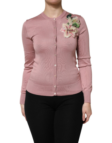 Pink Silk Knit Button Down Cardigan Sweater Pink Silk Knit Button Down Cardigan Sweater