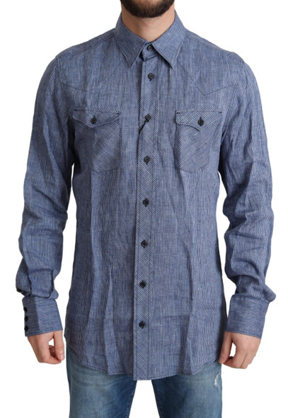 Dolce & Gabbana Blue Stripes Men Casual Button Down Shirt Dolce & Gabbana Blue Stripes Men Casual Button Down Shirt