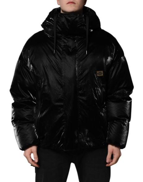 Black Logo Full Zip Hooded Quilted Jacket Black Logo Full Zip Hooded Quilted Jacket