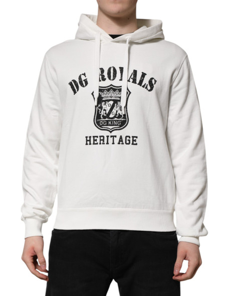 Dolce & Gabbana White Cotton DG ROYAL Print Hooded Sweater Dolce & Gabbana White Cotton DG ROYAL Print Hooded Sweater