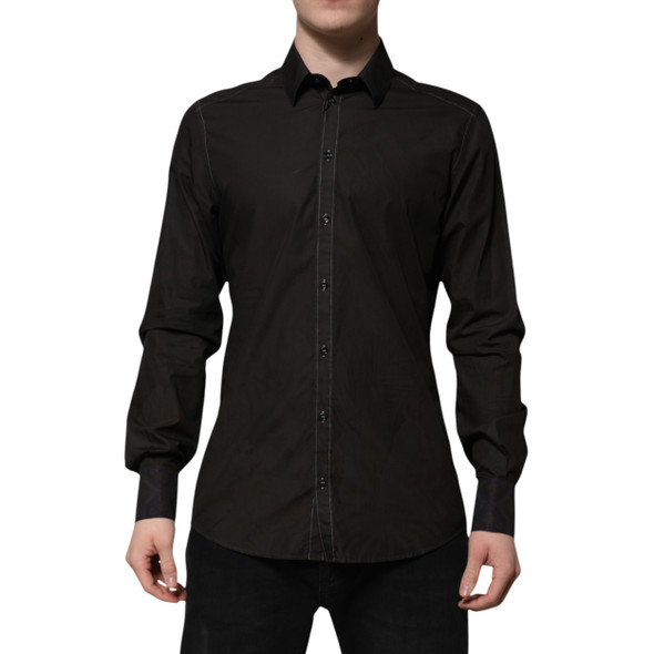 Black Cotton Jacquard GOLD Collar Dress Shirt Black Cotton Jacquard GOLD Collar Dress Shirt