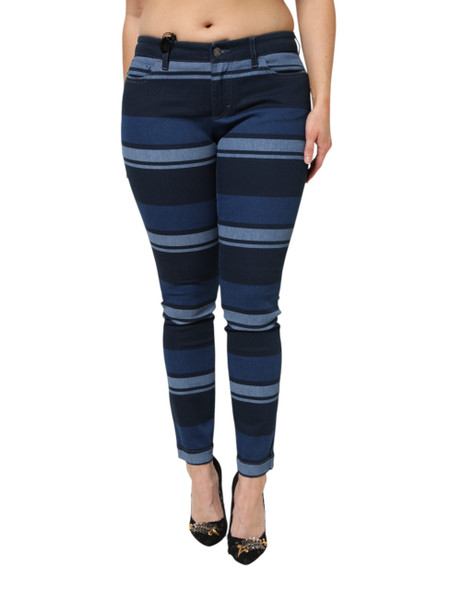 Blue Striped Cotton Stretch Denim Jeans Blue Striped Cotton Stretch Denim Jeans