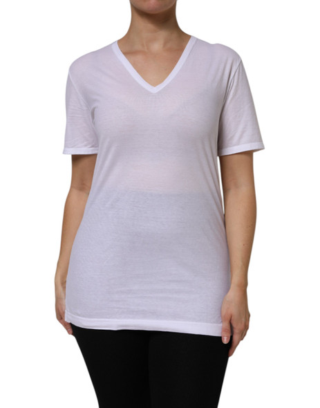 White Cotton Short Sleeves V-Neck Top T-shirt White Cotton Short Sleeves V-Neck Top T-shirt