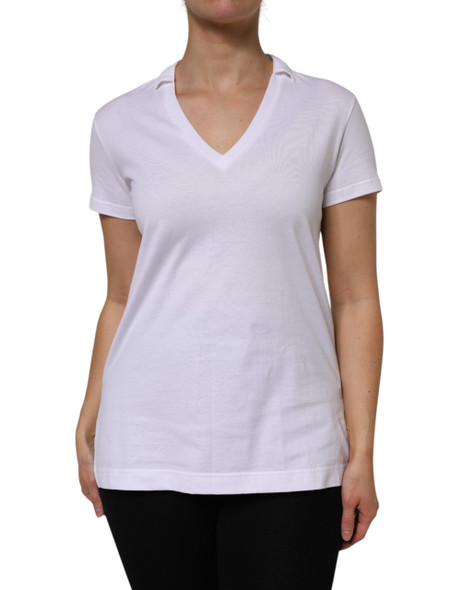 White Cotton Short Sleeve V-Neck Top T-shirt White Cotton Short Sleeve V-Neck Top T-shirt