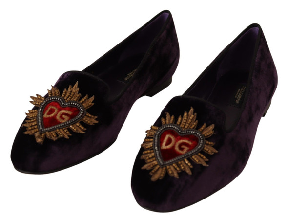 Purple Velvet DG Heart Loafers Flats Shoes Purple Velvet DG Heart Loafers Flats Shoes