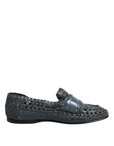 Blue Woven Leather Slip On Loafers Shoes Blue Woven Leather Slip On Loafers Shoes