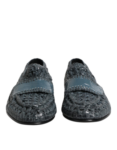 Blue Woven Leather Slip On Loafers Shoes Blue Woven Leather Slip On Loafers Shoes
