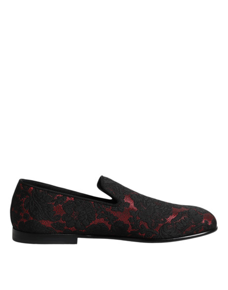 Dolce & Gabbana Red Black Jacquard Slip On Loafers Shoes Dolce & Gabbana Red Black Jacquard Slip On Loafers Shoes