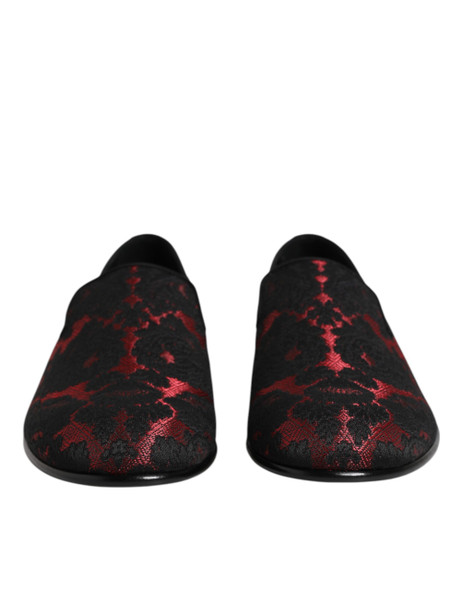 Red Black Jacquard Slip On Loafers Shoes Red Black Jacquard Slip On Loafers Shoes