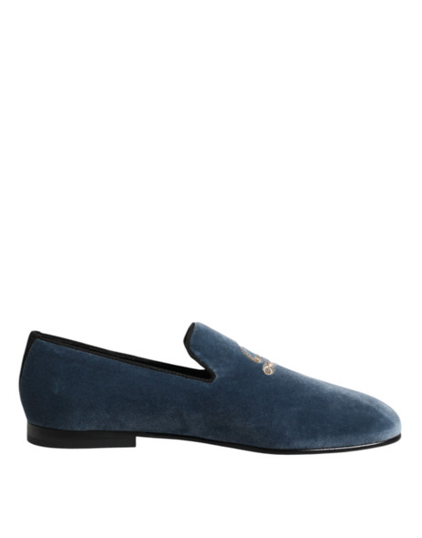 Dolce & Gabbana Blue Velvet DG Logo Loafers Formal Shoes Dolce & Gabbana Blue Velvet DG Logo Loafers Formal Shoes