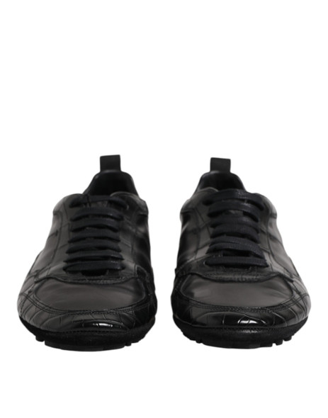 Black Exotic Leather Low Top Sneakers Shoes Black Exotic Leather Low Top Sneakers Shoes