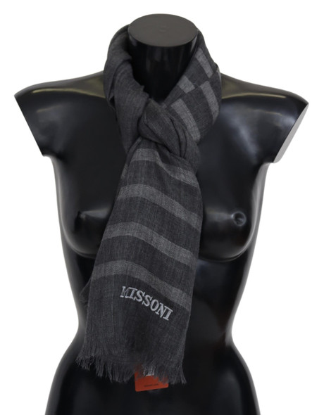 Gray Striped Wool Unisex Neck Wrap Fringes Scarf MS2129BG Gray Striped Wool Unisex Neck Wrap Fringes Scarf MS2129BG