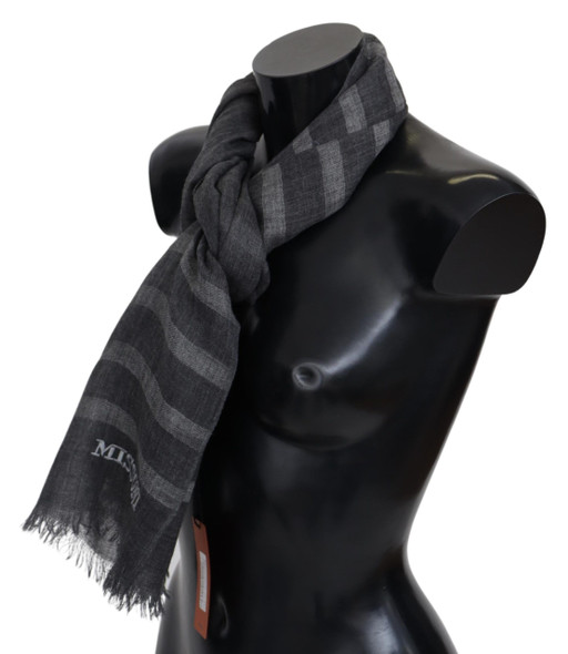 Gray Striped Wool Unisex Neck Wrap Fringes Scarf MS2129BG Gray Striped Wool Unisex Neck Wrap Fringes Scarf MS2129BG
