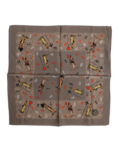 Brown Silk Printed Square Men Foulard Scarf Brown Silk Printed Square Men Foulard Scarf