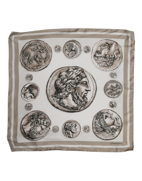Dolce & Gabbana Beige Graphic Silk Square Men Foulard Scarf Dolce & Gabbana Beige Graphic Silk Square Men Foulard Scarf
