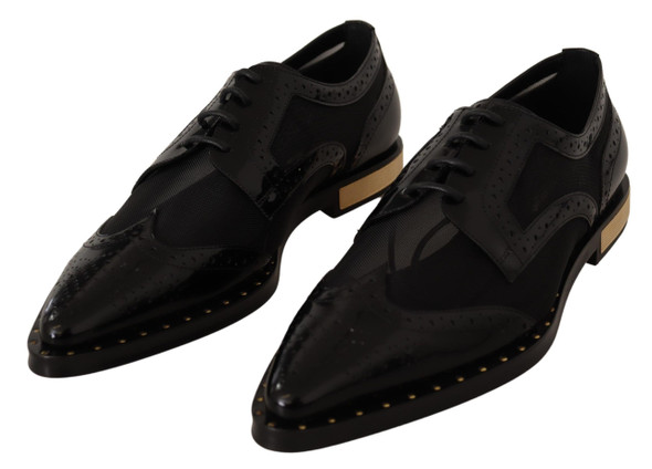 Dolce & Gabbana Black Leather Broques Sheer Wingtip Shoes Dolce & Gabbana Black Leather Broques Sheer Wingtip Shoes