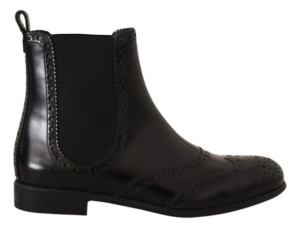 Black Leather Ankle High Flat Boots Shoes Black Leather Ankle High Flat Boots Shoes