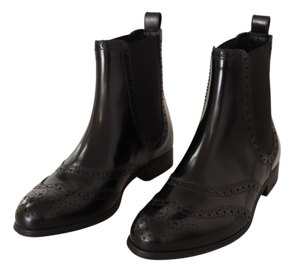 Black Leather Ankle High Flat Boots Shoes Black Leather Ankle High Flat Boots Shoes