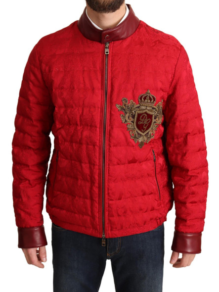 Red Brocade Bomber Gold Crown Logo Coat Jacket Red Brocade Bomber Gold Crown Logo Coat Jacket