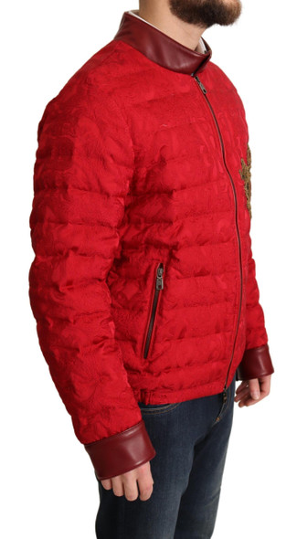 Red Brocade Bomber Gold Crown Logo Coat Jacket Red Brocade Bomber Gold Crown Logo Coat Jacket