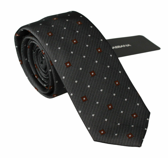 Dolce & Gabbana Gray Patterned Classic Mens Slim Necktie Dolce & Gabbana Gray Patterned Classic Mens Slim Necktie