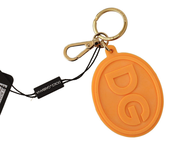 Dolce & Gabbana Orange Rubber DG Logo Gold Brass Metal Keychain Dolce & Gabbana Orange Rubber DG Logo Gold Brass Metal Keychain