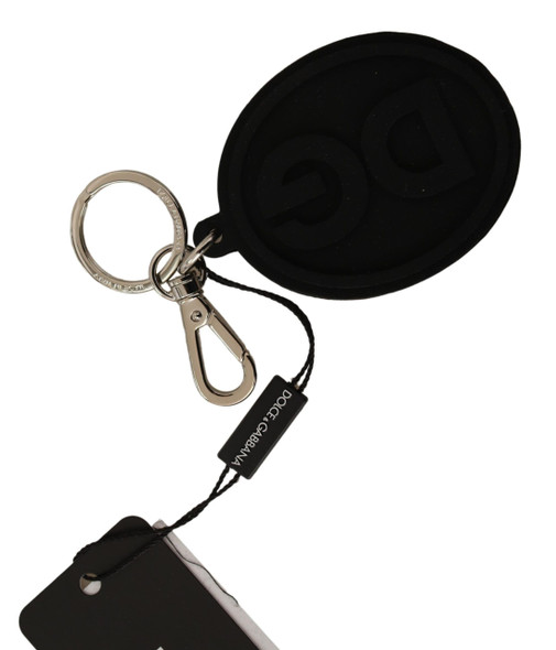Dolce & Gabbana Black Rubber DG Logo Silver Brass Metal Keychain Dolce & Gabbana Black Rubber DG Logo Silver Brass Metal Keychain