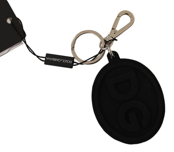 Dolce & Gabbana Black Rubber DG Logo Silver Brass Metal Keychain Dolce & Gabbana Black Rubber DG Logo Silver Brass Metal Keychain